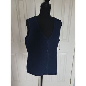 Cyrus Navy V-Neck Button-Front Tank